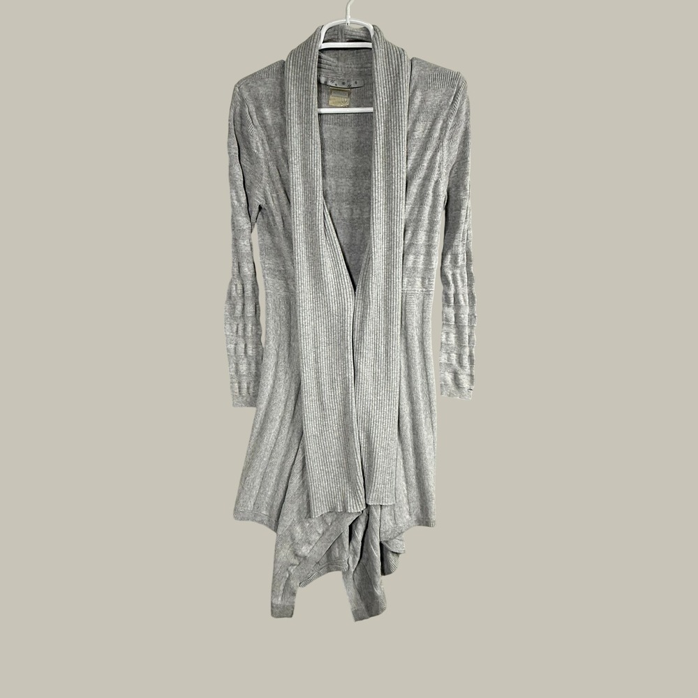 Athleta Gray Organic Cotton Wool Blend Ribbed Open Front Draped Cardigan 265964